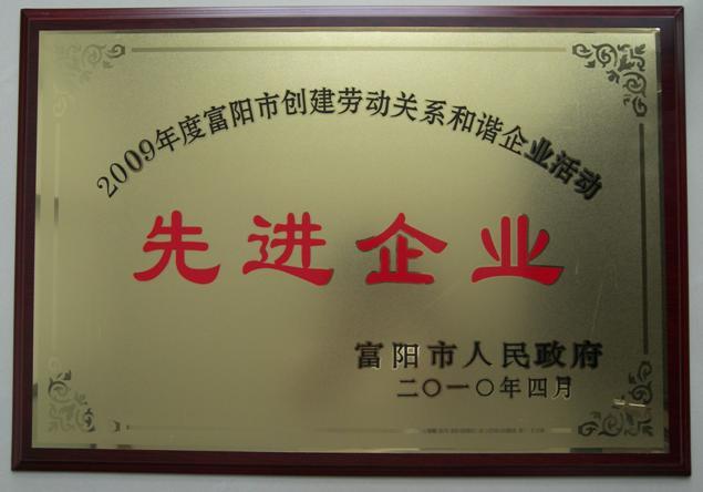 公司獲2009年度富陽市創(chuàng)建和諧勞動關(guān)系先進企業(yè)